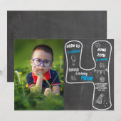 Vierde geboortecyalkbord voor jongen met foto-blau kaart (Voorkant / Achterkant)