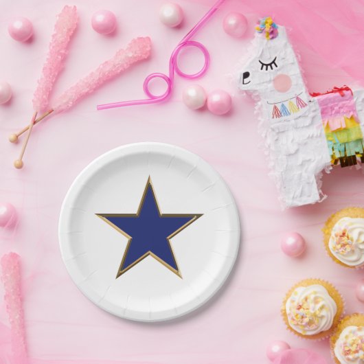 Vierde gouden blauwe witte patriottische ster van papieren bordje (Feest)