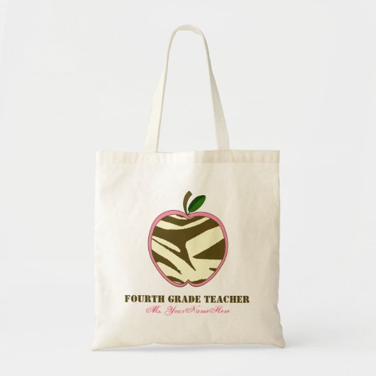 Vierde graad lerarenzak - bruine zebra print Apple Tote Bag (Voorkant)