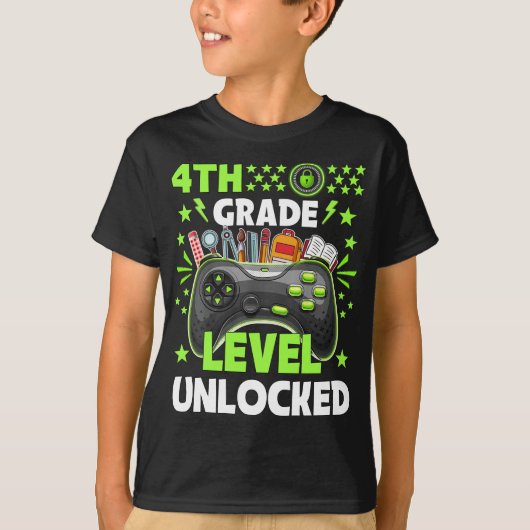 Vierde graad niveau ontgrendeld videospel Terug na T-shirt (Voorkant)