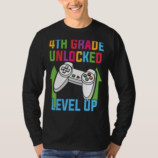 Vierde Grade Unlocked Level Up Gamer Leuk 4e Afstu T-shirt (Voorkant)