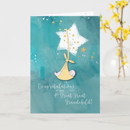 Vierde groot kleinkind, gefeliciteerd kaart (Gele Bloem)