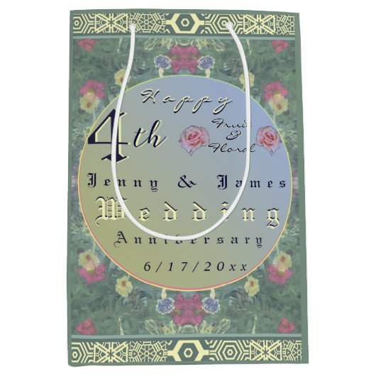 Vierde jaar Jubileum Groen & Blauwe Bloem Medium Cadeauzakje (Voorkant)