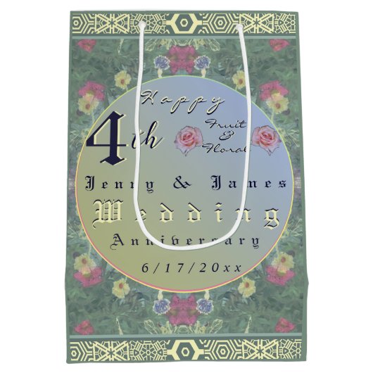 Vierde jaar Jubileum Groen & Blauwe Bloem Medium Cadeauzakje (Achterkant)