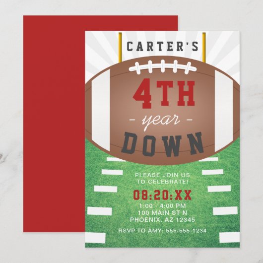 Vierde jaar onderaan thema Football 4e verjaardag Kaart (Voorkant / Achterkant)