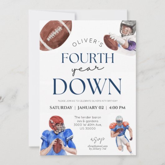 Vierde jaar op football thematje vierde verjaardag kaart (Voorkant)