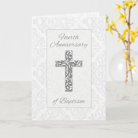 Vierde Jubileum Baptisme - Zwervels Kruisjes Kaart (Gele Bloem)