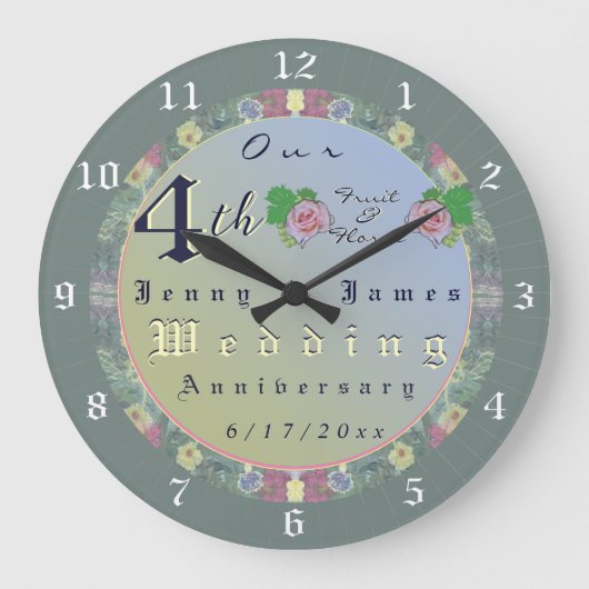 Vierde Jubileum Floral Wall Clock Grote Klok (Voorkant)