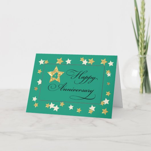 Vierde Jubileum Groen Gold Effect Star Kaart (Voorkant)
