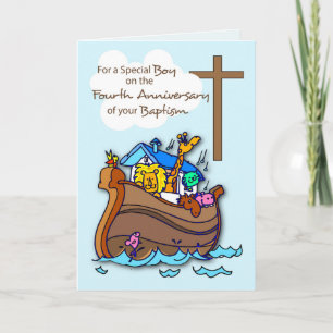 Vierde Jubileum van Baptism Boy Noah's Ark Kaart