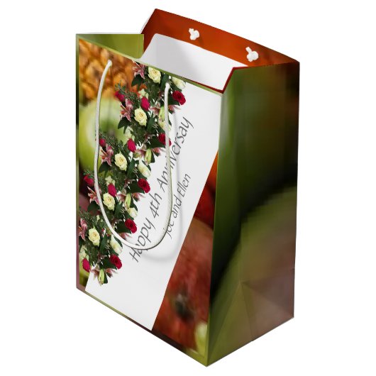 Vierde Jubileum voor bruiloft en bloemen, bewerkba Medium Cadeauzakje (Achterkant Gekanteld)