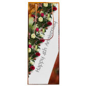 Vierde Jubileum voor bruiloft en bloemen, bewerkba Wijn Cadeautas (Voorkant)