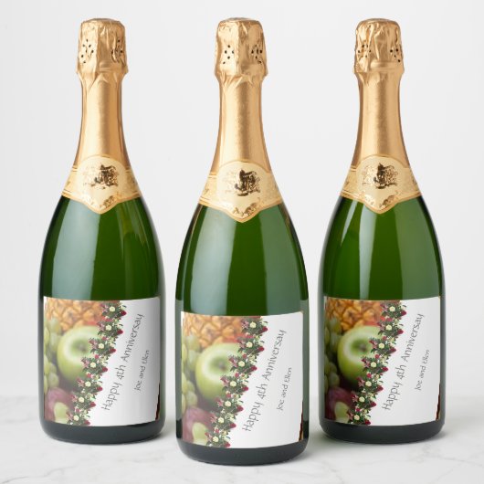 Vierde Jubileum Vruchten en bloemen Sparkling Wijnetiket (Flessen)