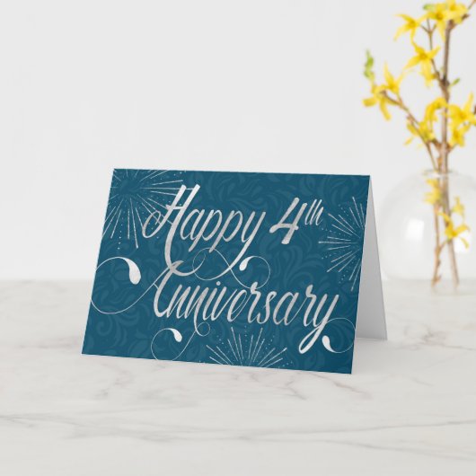 Vierde Jubileum werknemer - Zachte tekst - Blauw Kaart (Gele Bloem)