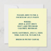 VIERDE JULI 4E PAUL REVERE ARTIJ INVITATIE KAART (Achterkant)