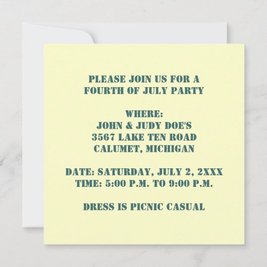 VIERDE JULI 4E PAUL REVERE ARTIJ INVITATIE KAART (Achterkant)