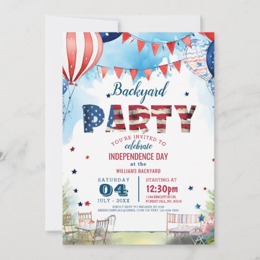 Vierde juli Achtertuin Feest En Achtertuin Kaart (Voorkant)