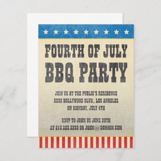 vierde juli Amerikaanse BBQ Party Kaart (Voorkant / Achterkant)