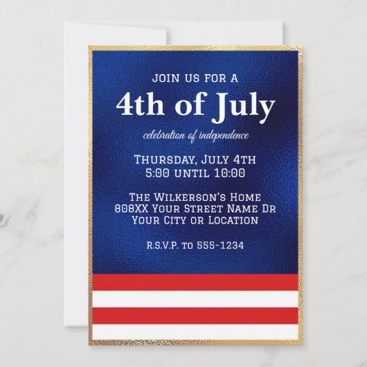 Vierde juli Amerikaanse vlag op blauwe Folie Kaart (Voorkant)