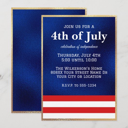 Vierde juli Amerikaanse vlag op blauwe Folie Kaart (Voorkant / Achterkant)