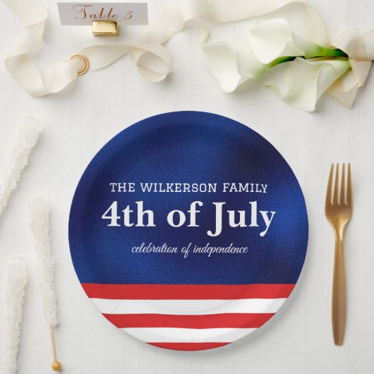 Vierde juli Amerikaanse vlag op blauwe Folie Papieren Bordje (Huwelijk)
