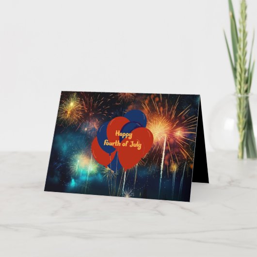 Vierde juli Ballonnen & Vuurwerk Kaart (Voorkant)