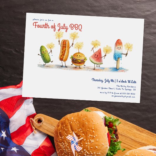 Vierde Juli BBQ Mascottes | Onafhankelijkheidsdag Kaart