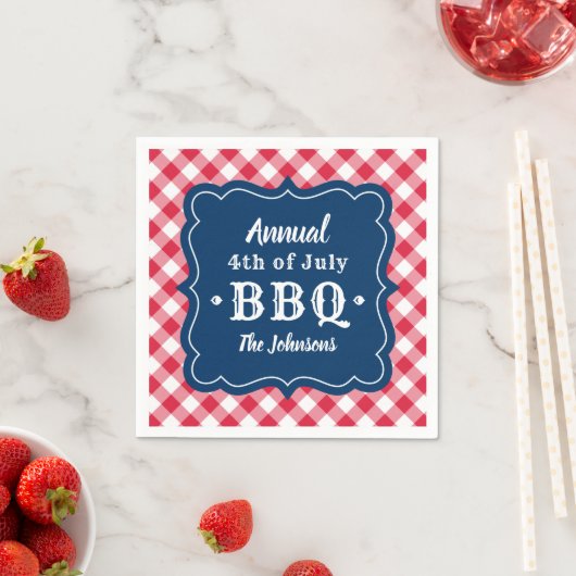 Vierde juli BBQ Navy Red Gingham Custom Servet (Insitu)