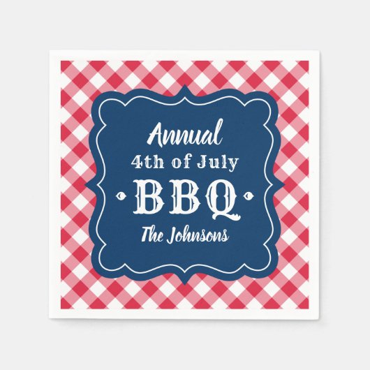 Vierde juli BBQ Navy Red Gingham Custom Servet (Voorkant)