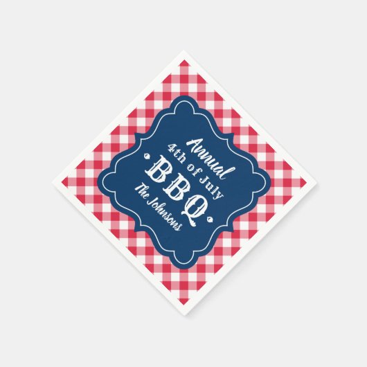 Vierde juli BBQ Navy Red Gingham Custom Servet (Hoek)