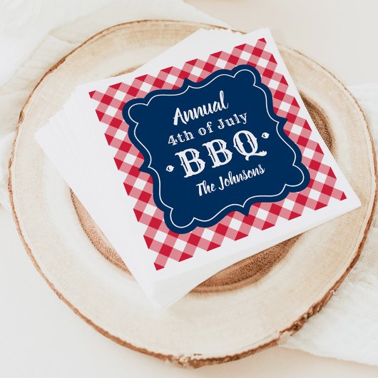 Vierde juli BBQ Navy Red Gingham Custom Servet