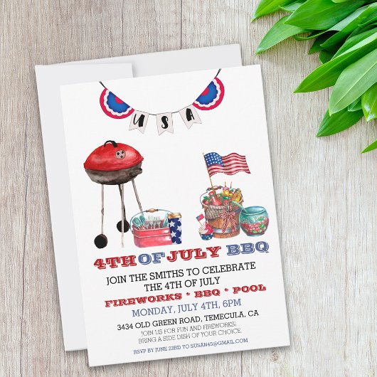 Vierde Juli BBQ Onafhankelijkheidsdagfeest Kaart