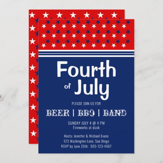 Vierde juli BBQ Red White Blue Kaart (Voorkant / Achterkant)