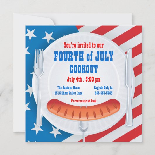 Vierde Juli BBQ-uitnodiging Kaart (Voorkant)