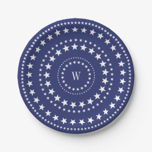 Vierde juli Blauwe sterren Monogram Borden van de Papieren Bordje