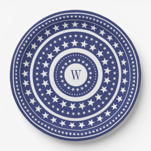 Vierde juli Blauwe sterren Monogram Borden van de  Papieren Bordje