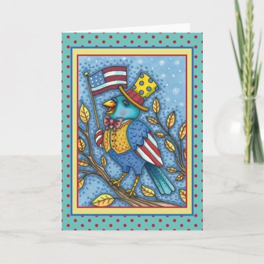 VIERDE JULI BLUEBIRD TWEET, AMERIKAANSE VLAG Blank Feestdagen Kaart (Voorkant)