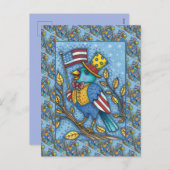 VIERDE JULI BLUEBIRD TWEET, AMERIKAANSE VLAG VS FEESTDAGENKAART (Voorkant / Achterkant)