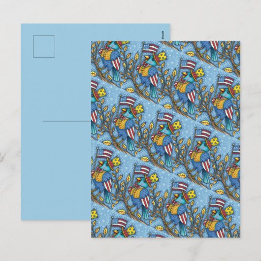 VIERDE JULI BLUEBIRD TWEET, AMERIKAANSE VLAG VS FEESTDAGENKAART (Voorkant / Achterkant)