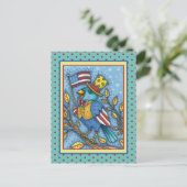 VIERDE JULI BLUEBIRD TWEET, AMERIKAANSE VLAG VS FEESTDAGENKAART (Staand voorkant)