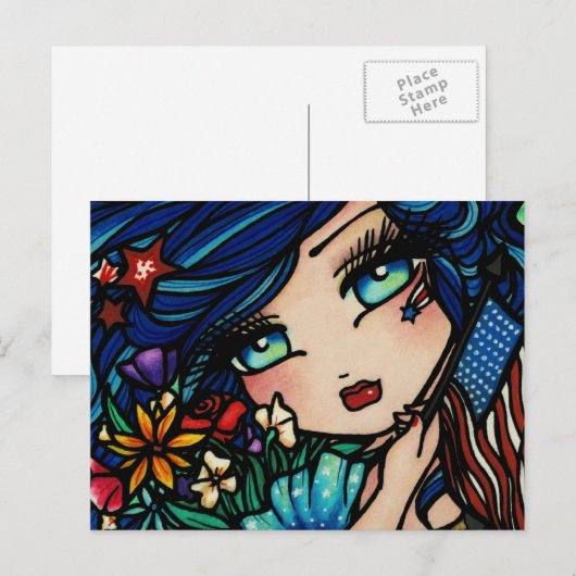 Vierde juli Briefkaart van de vlag Star Mermaid Fa (Voorkant / Achterkant)