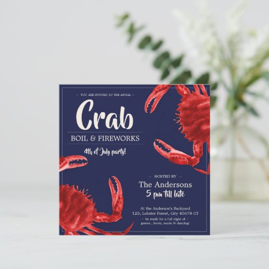  vierde juli Crab Boil Summer Party Kaart (Staand voorkant)