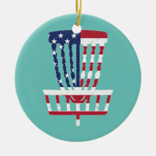 Vierde juli Disc Golf Basket American USA vlag Keramisch Ornament