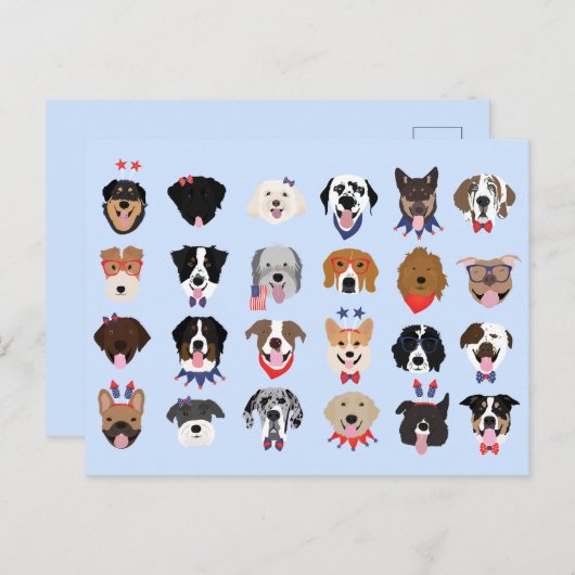 Vierde juli Dog Faces Briefkaart (Voorkant / Achterkant)