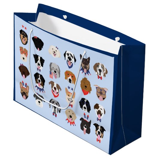 Vierde juli Dog Faces Groot Cadeauzakje (Voorkant Gekanteld)