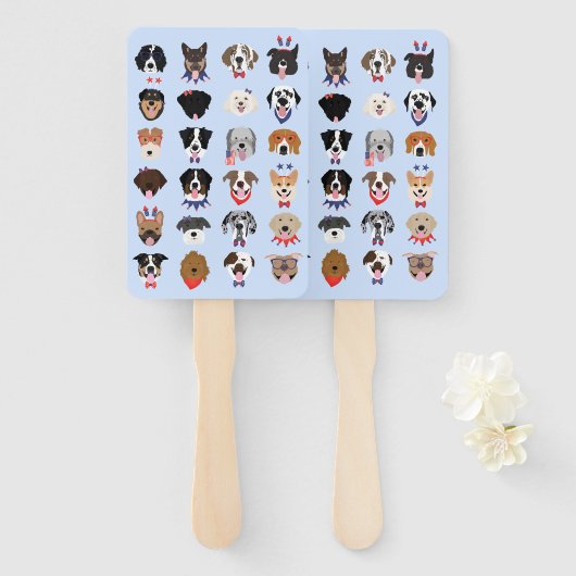 Vierde juli Dog Faces Handwaaier (Voorkant en achterkant)