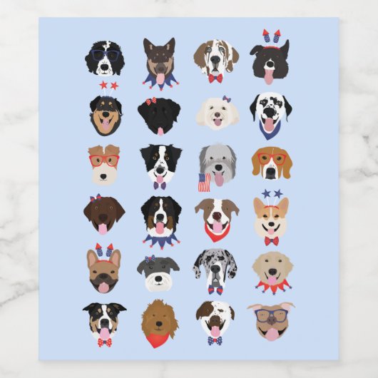 Vierde juli Dog Faces Wijn Etiket (Enkel label)