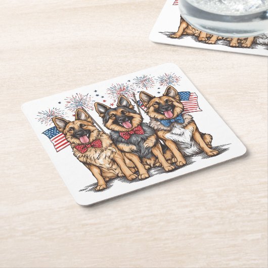 Vierde juli Duitse herdershonden Kartonnen Onderzetters (Schuin)