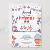 Vierde Juli Eten Vriend en Vuurwerk, Feest Kaart (Voorkant)