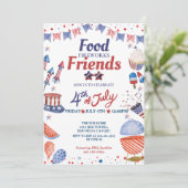 Vierde Juli Eten Vriend en Vuurwerk, Feest Kaart (Staand voorkant)